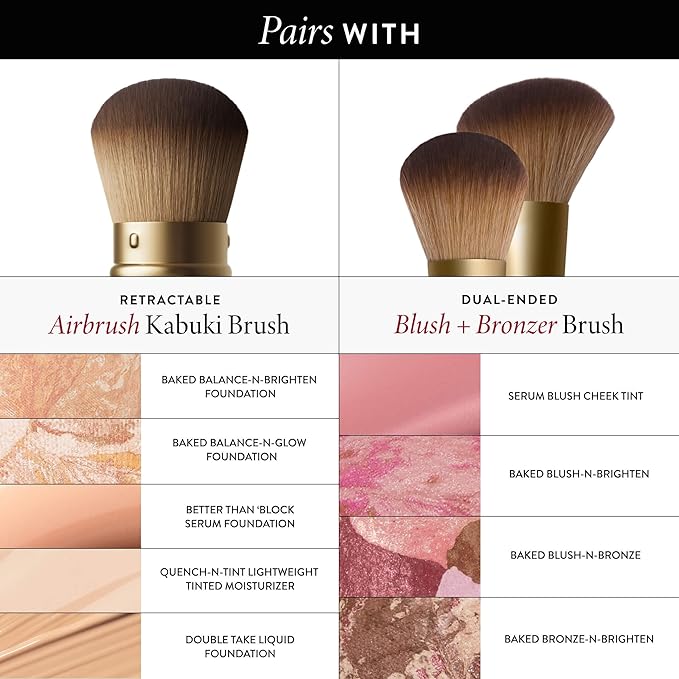LAURA GELLER NEW YORK Face It All 2pc Makeup Brush Set - Retractable Airbrush Kabuki Brush + Dual-Ended Blush and Bronzer Brush