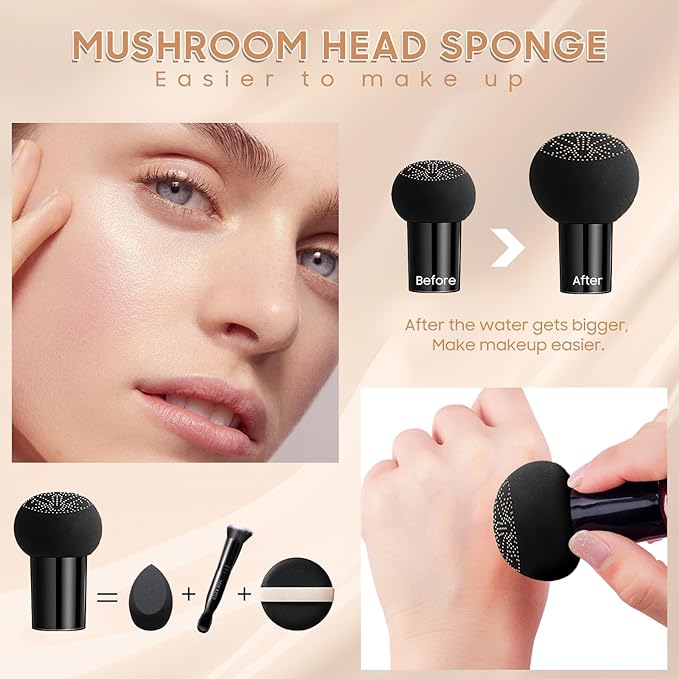 Air Cushion CC Cream Foundation - Mushroom Head BB Creams, Long Lasting Concealing Brightening, Moisturizer Face Cream,Facial Skin Care Makeup For All Skin Types (Natural)
