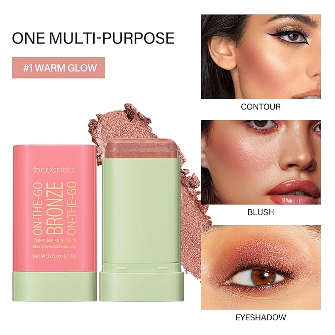 MEICOLY Cream Bronzer Stick, Natural Highlight Contour Makeup,Face Highlighter Stick,Contour Stick Facial Contouring Stick,Buildable Face Bronzer Face Shaping,Waterproof,04 Beach Glow