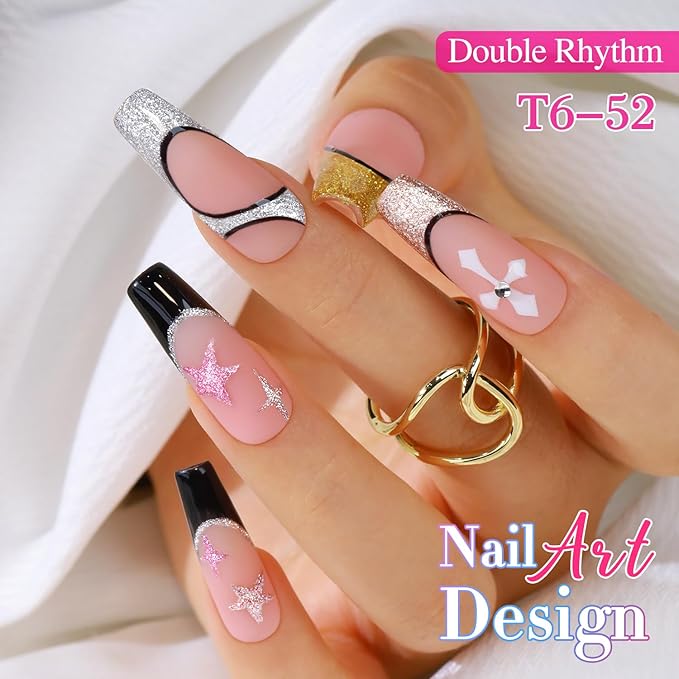 Double Rhythm 6 Pcs 15 ML Gel Liner Polish Nail Art Set Chrome Metallic Glitter Soak Off Gel Polish Kit Nail Art Manicure Salon DIY at Home for Women (Gold Silver Black White-T6-52)