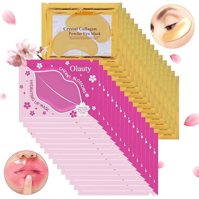 30 Pairs Collagen Lip Masks & Under Eye Mask, Gel Crystal Moisturizing Lip Mask, 24K Gold Under Eye Patches for Puffy Eyes, Dark Circle, Reducing Fine Lines, Effectively Nourishes Lip & Eye Skin Care