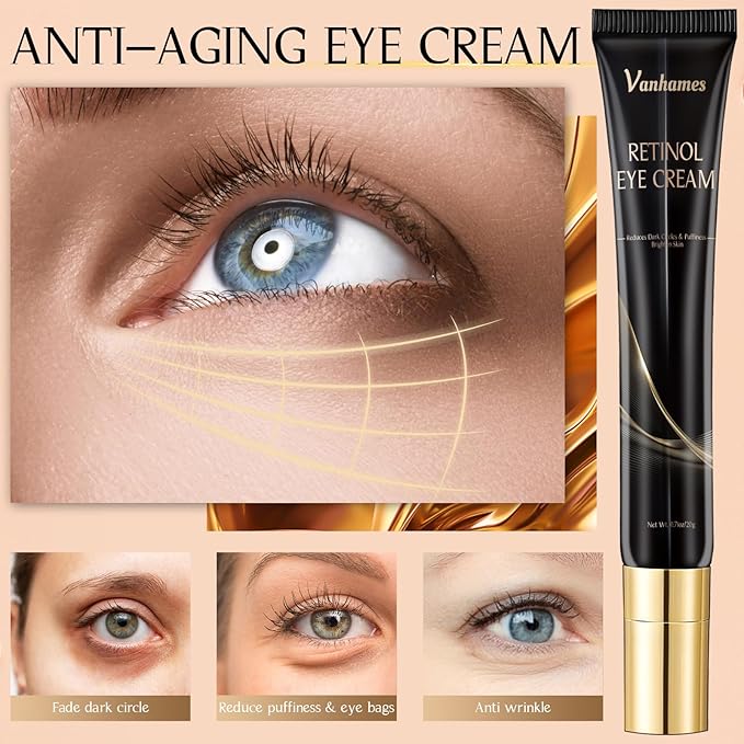 Retinol Caffeine Eye Cream, Under Eye Cream for Dark Circles and Puffiness, Anti Aging Eye Cream for Wrinkles, Eye Bags Treatment for Men and Women, 20g (Fragrance Free)