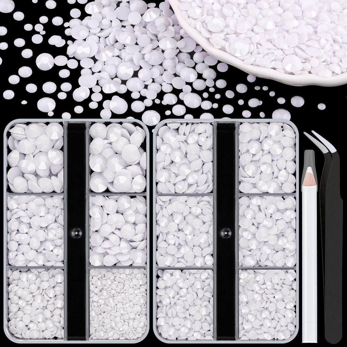 Resin Rhinestones for Crafting, 2 Boxeses White Multi Sizes Flatback Bedazzling Crystals for Crafts Nail Art Decoration, Non Hotfix Gems Charms for Tumbler Shoes Clothing Fabric Face Makeup