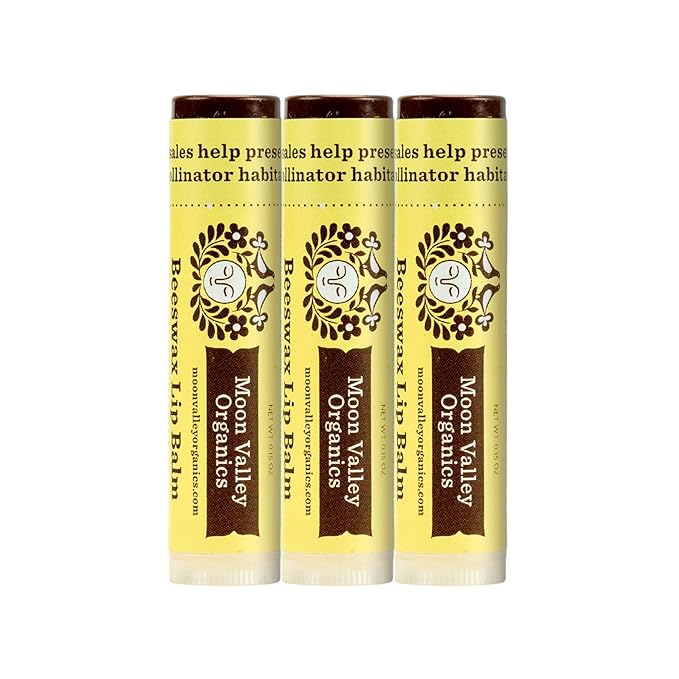 Moon Valley Organics Beeswax Lip Balm for Moisturizing Lips and Cuticles (VELVETY VANILLA, 3-Pack)