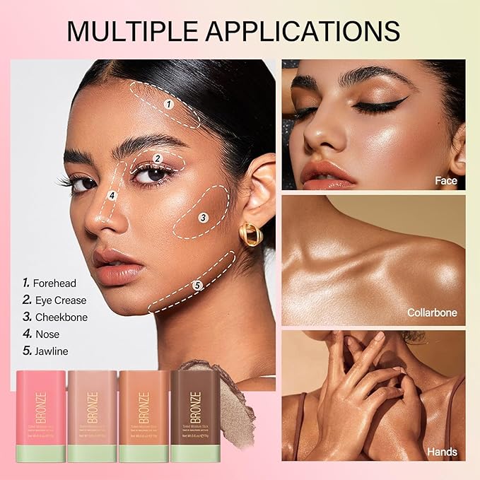 Blush Stick, Cream Blush Stick for Cheeks & Lips, Blendable Long-Lasting Multi-Use Contour Stick & Highlighter Makeup (BEACH GLOW)