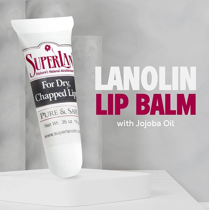 Organic Lanolin Lip Balm For Dry, Cracked, Chapped Lips By Superlan - Natural Lip Moisturizer With Ultra-Pure Medical Grade Lanolin & Jojoba Oil- Kosher Chapstick for Men Women & Children, (3 Pack)