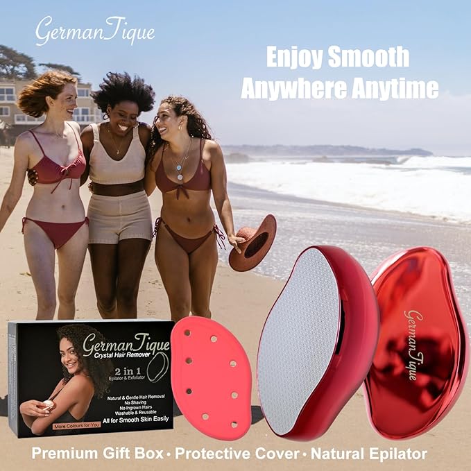 Crystal Hair Eraser,Natural Crystal Hair Remover,Reusable Painless Nano Glass Hair Removal Device Without Shaver,Gentle Crystal Epilator and Exfoliator for Soft Silky Skin(Red)