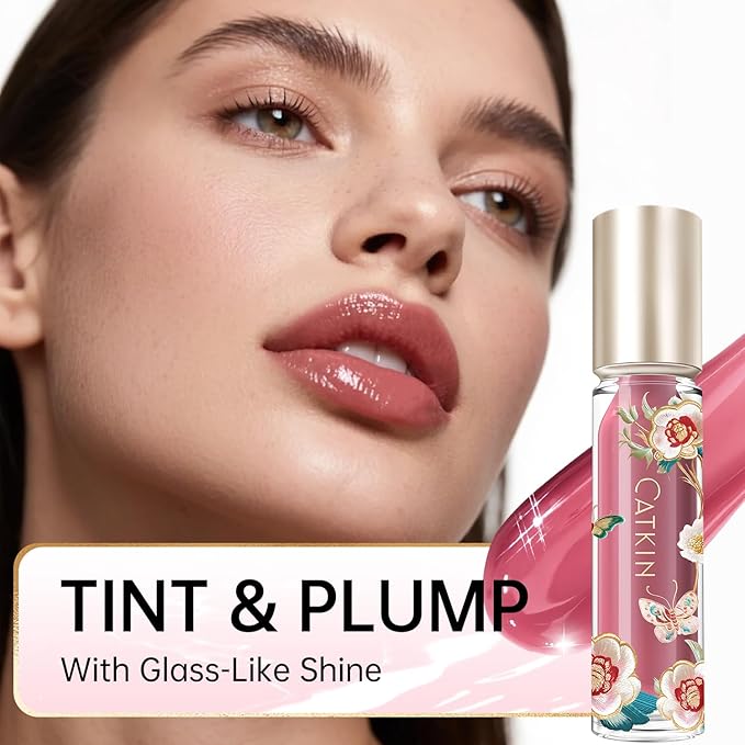 CATKIN Lip Plumper Gloss, Tinted Lip Serum with Hyaluronic Acid & Jojoba Oil, Non-sticky Volumizing Hydrating Formula for a High Shine Maximum 3D Look, Plump & Soft Lips 0.12 Fl Oz-C10 Amethyst Planet