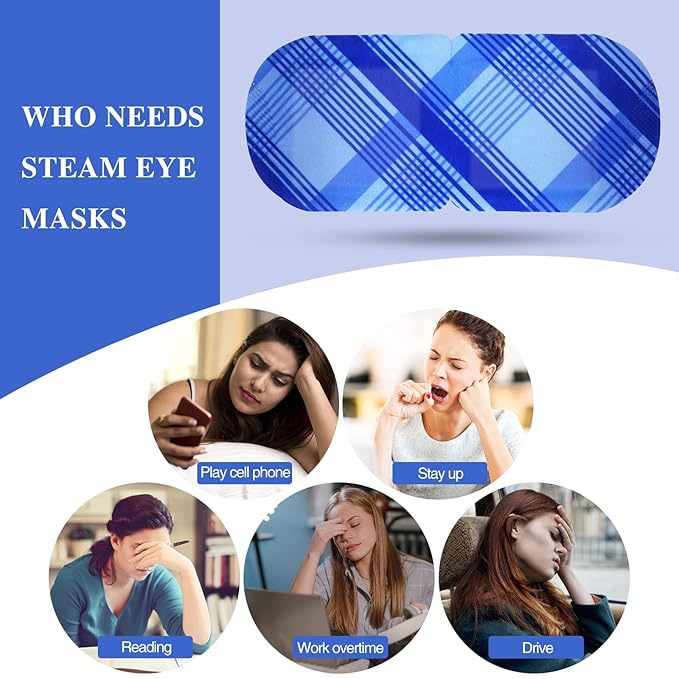Steam Eye Mask for Dry Eyes 10-Pack SPA Warm Eye Compress Patented Self-Heating Core for Soothing Eye Fatigue, Dark Circle, Puffiness, Stress Relief (Unscented)