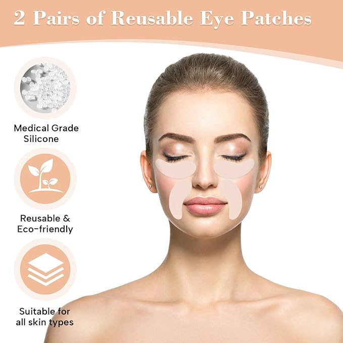 Under Eye Patches - 2 Pairs Reusable Sustainable Silicone Eye Patches, Boost Hydration, Plump Fine Lines and Wrinkles with Metal Eye Cream Applicator
