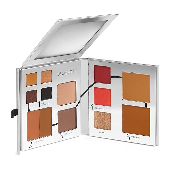 Woosh Beauty, Fold out Face Original Makeup Palette, Travel, All in One, Neutral Cream & Powder (#4 Medium Deep)
