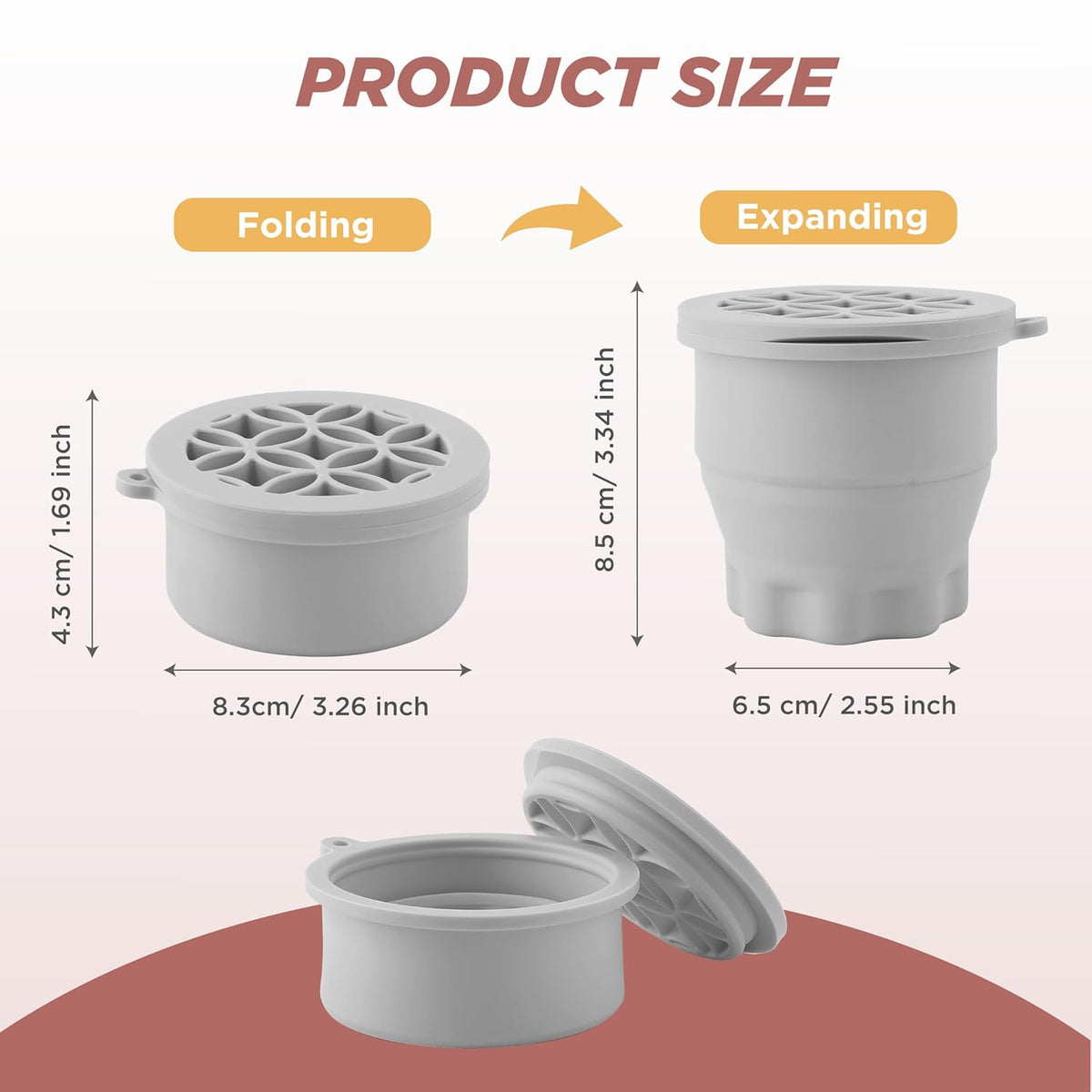 Makeup Brush Cleaner - Foldable Silicone Makeup Brush Cleaner Mat with Brush Storage Holder Makeup Brush Cleaning Bowl Cosmetic Brush Washing Tool for Cleaning Organizer and Drying (Grey)
