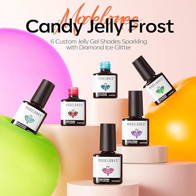 modelones Summer Gel Nail Polish, 6 Colors Jelly Gel Polish Neon LGBT Red Blue Green Pink Purple Nail Art Design Translucent Soak Off Manicure Salon DIY Girls Women Gift