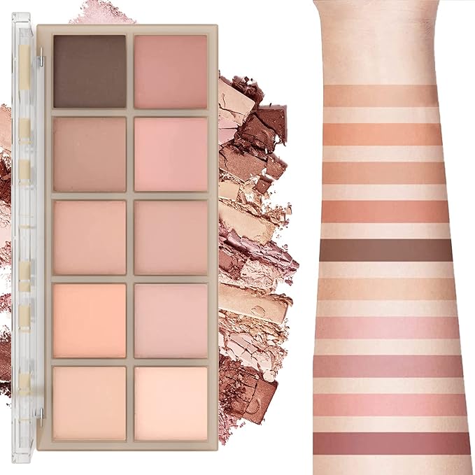 10 Colors Eyeshadow Palette Matte Naked Eye Shadow Makeup,High Pigmented, Naturing-Looking, Ultra-Blendable,Long Lasting High Pigment Nude Eyeshadow with 3 Eyeshadow Brush(Milk Tea)