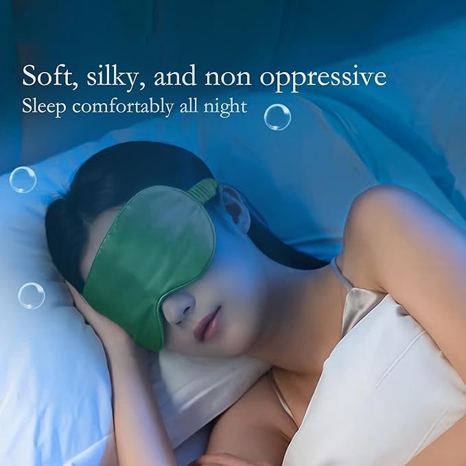 Silk Eye mask for Sleeping Light Blocking for Bedroom, Plane Travel Satin Sleep mask Women Mens,Blackout to Help You deep Sleep (Green)
