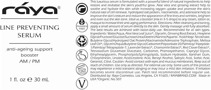 RAYA Line Preventing Serum (507) | Active, Anti-Aging Facial Treatment for All Skin | Helps Reduce Fine Lines and Wrinkles
