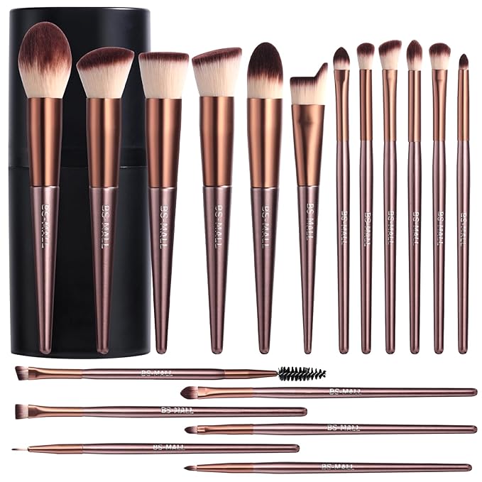 BS-MALL Makeup Brush Set 18 Pcs Premium Synthetic Foundation Powder Concealers Eye shadows Blush Makeup Brushes with black case (B-Brown)