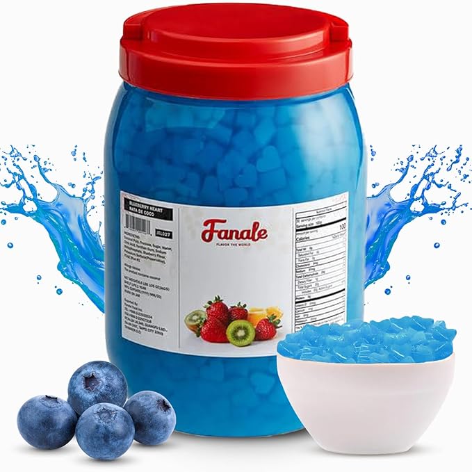 New Fanale Coconut Jelly Topping nata de coco for Boba Tea | Ice Cream | Yogurt | Smoothie | Milk Tea | Desserts (Blueberry Heart Shaped, 6.6 lb)