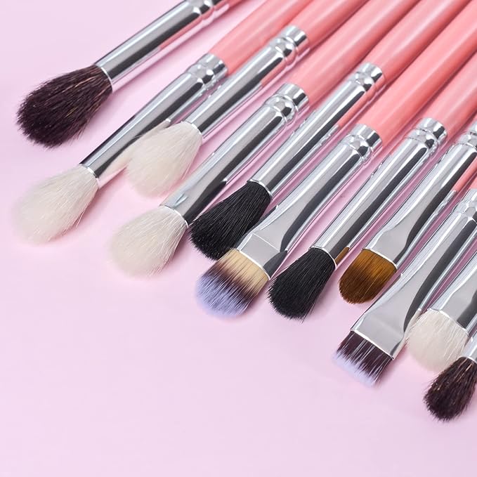 Bueart Design Makeup Brushes Set 26pcs Real Natural Goat Hair Professional labeled Foundation Face Blending Blush Concealers Eyeshadow Brush Set(26Pcs Pearl Pink)
