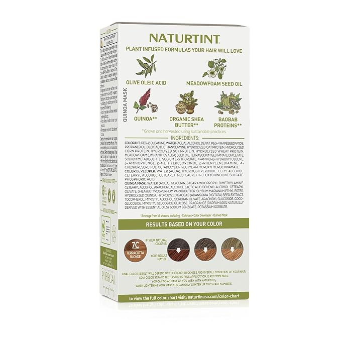 Naturtint 7C Terracotta Blonde Permanent Hair Color (Pack of 6), Ammonia Free, Vegan, Cruelty Free, up to 100% Gray Coverage, Long Lasting Results (Packaging may vary)