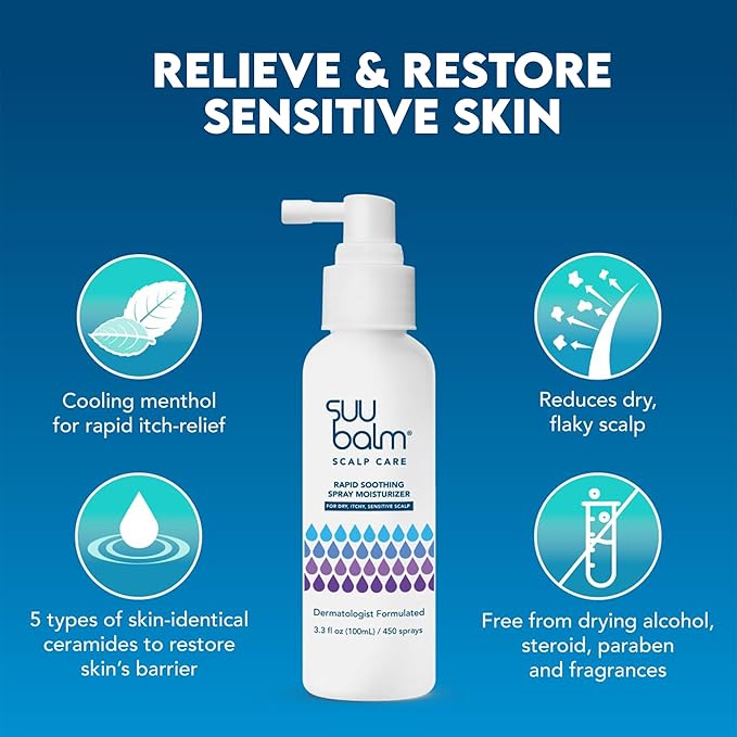 Rapid Itch Relief Anti-Dandruff Scalp Spray Moisturizer, Dry Scalp Spray, Cooling Itchy Scalp Treatment for Flaky Sensitive & Psoriasis, Derm-Formulated. Menthol & 5 Ceramides, 1.35 fl oz