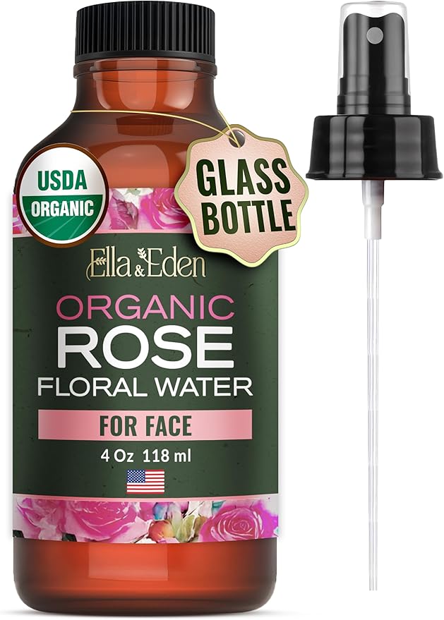 Ella & Eden Organic Rose Water Spray for Face, Hair 4 Fl Oz | USDA Certified 100% Pure Steam Distilled Hexane-Free | Hydrating, Refreshing Facial Mist for All Skin Types