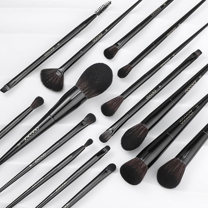 Docolor Makeup Brushes 15Pcs Obsidian Makeup Brush Set Premium Synthetic Powder Kabuki Foundation Contour Blush Concealer Eye Shadow Blending Eyeliner Crease Eyebrow Make Up Brush Kit