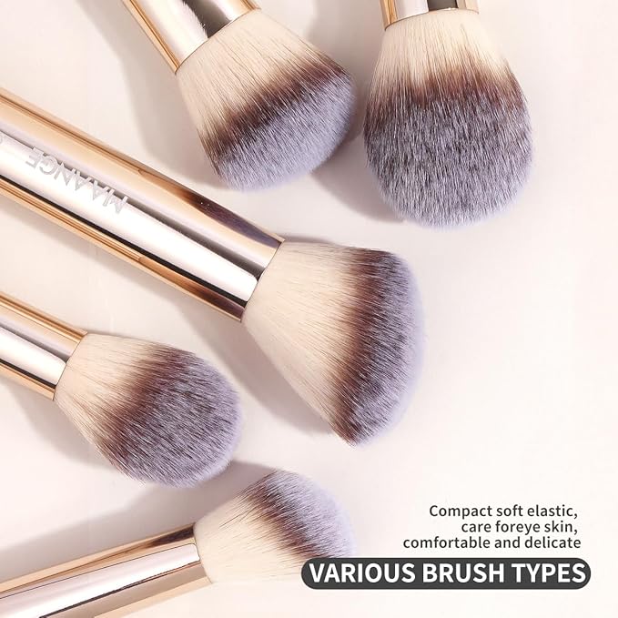 MAANGE 7pcs Makeup Brush Set Double Sided Kabuki Makeup Brushes Contour Brush for Foundation Liquid Powder Concealer Cream Cosmetics Bronzer Blending Blush Buffing Makeup Tools (Gold)