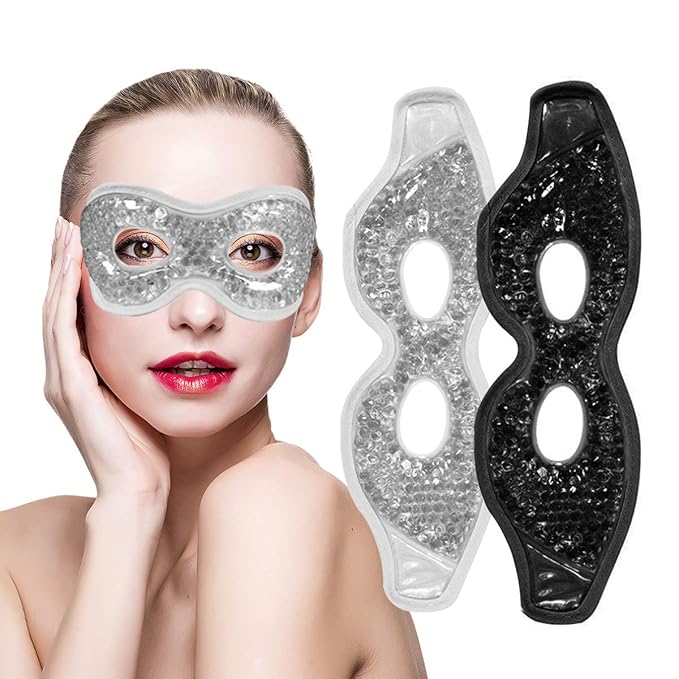 Permotary 2PCS Gel Eye Mask Reusable Hot Cold Compress Pack Eye Therapy,Therapeutic Gel Eye Spa Pad for Puffiness/Dark Circles/Eye Bags/Dry Eyes/Headaches/Migraines/Stress Relief-Gray&Black