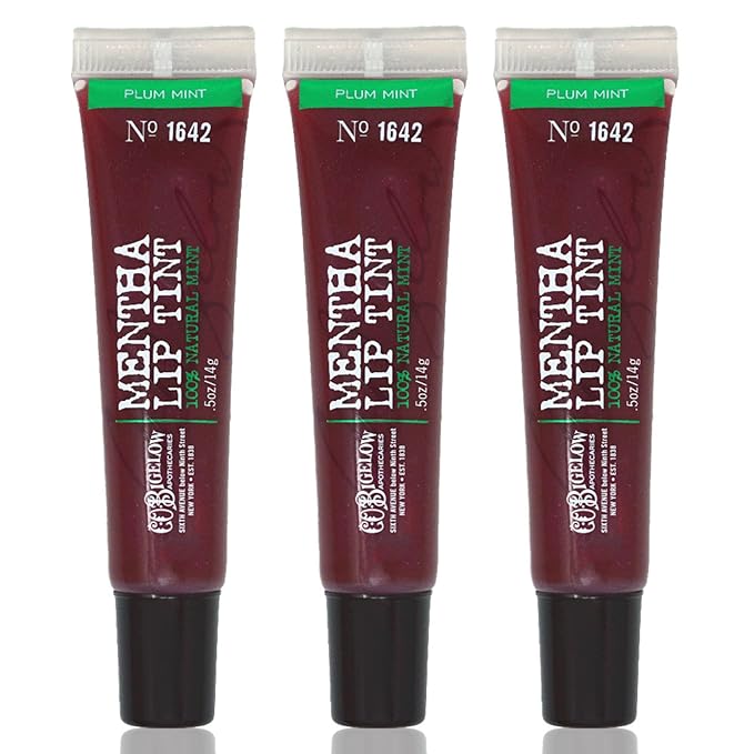 C.O. Bigelow Plum Mint Mentha Lip Tint Trio, Moisturizing Lip Balms for Dry Lips, Light Purple Tinted Lip Gloss, Bulk Lip Balm 3 Pack, 0.5 oz Each