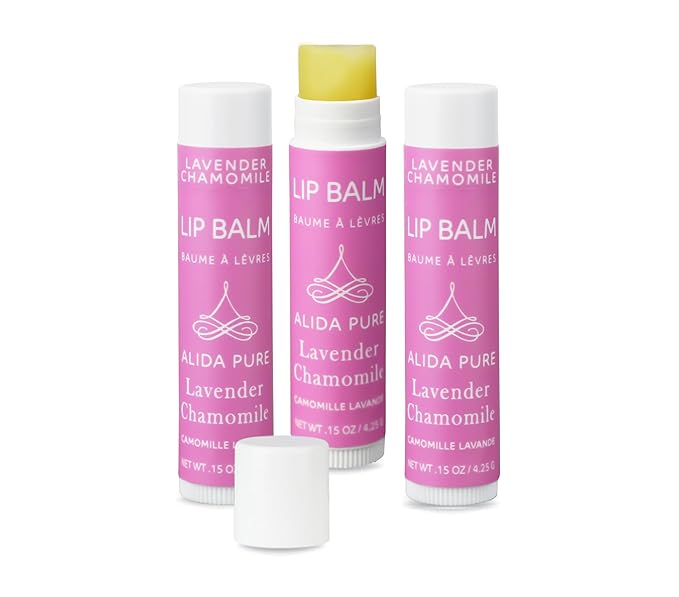 Vegan Lip Balm by PURE + SIMPLE Lavender Chamomile Lip Balm Collection, Cruelty Free Chapstick, Moisturize Dry, ed, or Chapped, Lips, 5 Tube Set.