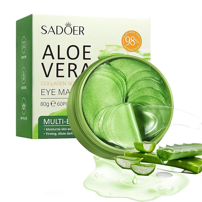 Aloe Vera Eye Masks - 60 PCS Under Eye Patches for Puffy Eyes and Dark Circles Treatments - Hydrating Eye Mask Skincare, Eye Gel Pads for Eye, Reduce Wrinkles and Fine Lines, Improve and Firm Eye Skin