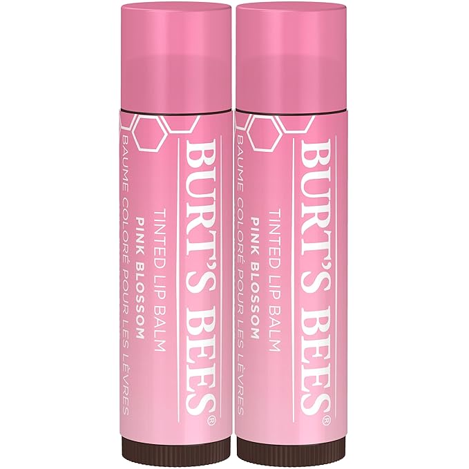 Burt's Bees Lip Tint Balm with Long Lasting 2 in 1 Duo Tinted Balm Formula, Color Infused with Deeply Hydrating Shea Butter for a Natural Looking Buildable Finish, Pink Blossom (2-Pack)