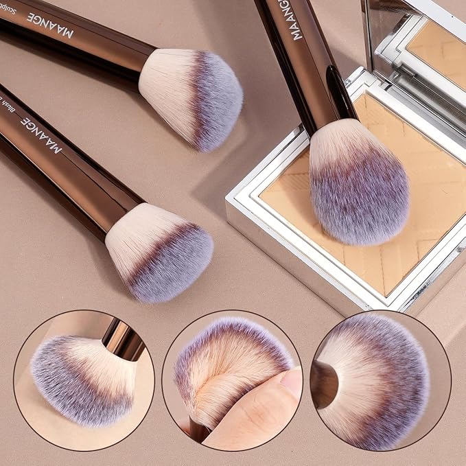 MAANGE 7pcs Makeup Brush Set Double Sided Kabuki Makeup Brushes Contour Brush for Foundation Liquid Powder Concealer Cream Cosmetics Bronzer Blending Blush Buffing Makeup Tools (Coffee)