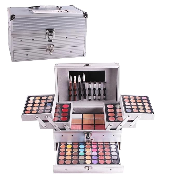 132 Colors All In One Ultimate Color Makeup Kit: Carry All Trunk with Cosmetic Contouring Palette, Concealer, Face Powder, Lip Gloss, Blusher, Contour Shade, Eye Liner, and Eyebrow Powder.