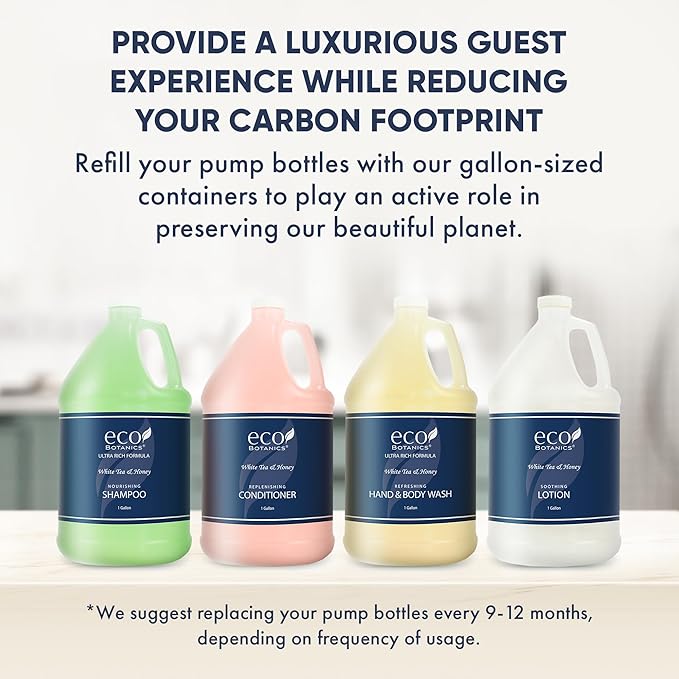 A 40 Piece Ecobox All-In-Kit of our Ecobotanics 10.14 oz. 300 ml Bottles-12 Shampoo, 8 Conditioners, 12 Body Wash & 8 Lotions