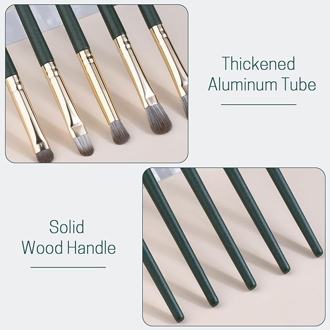 Eyeshadow Makeup Brushes Set with Case 5 PCS Soft Synthetic Hairs Eye Makeup Brushes for Blending Eyebrow Eyeliner Eyeshadow （Green）