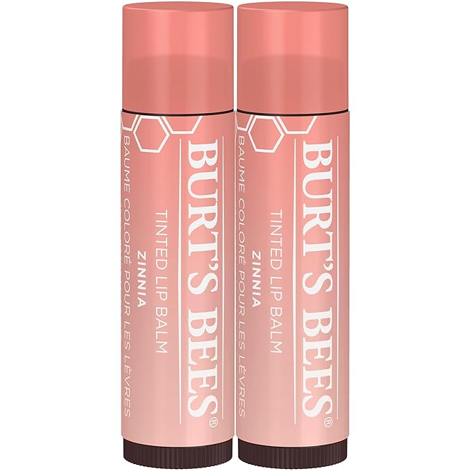 Burt's Bees Lip Tint Balm with Long Lasting 2 in 1 Duo Tinted Balm Formula, Color Infused with Deeply Hydrating Shea Butter for a Natural Looking Buildable Finish, Raspberry Zinnia (2-Pack)