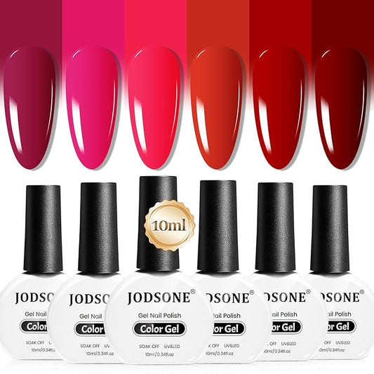 JODSONE 10ml Red Gel Nail Polish Set 6Colors Rose Red Deep All Seasons Neutral Soak off LED Lamp Gel Manicure Set for Nail Art