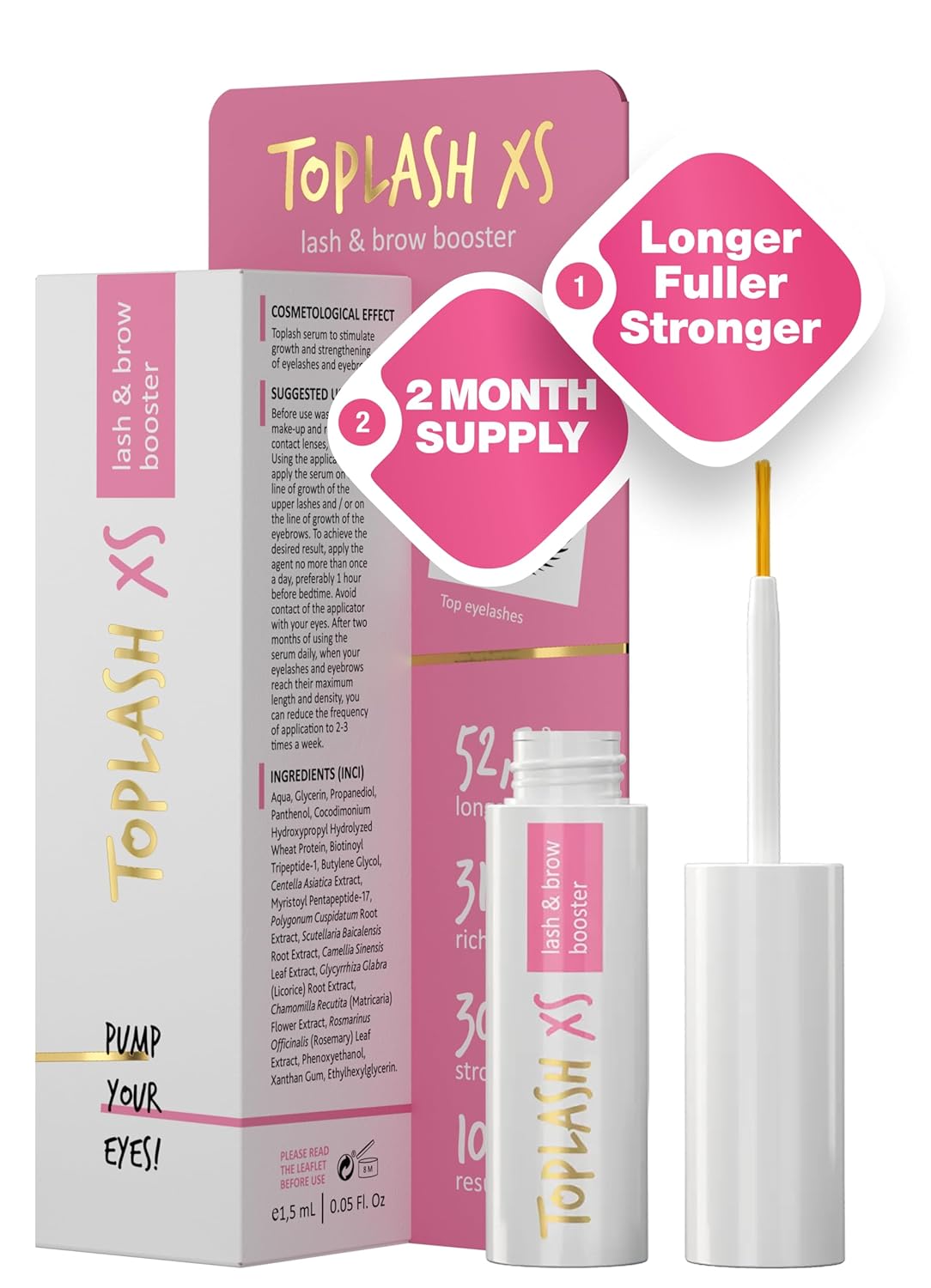 Eyelash Growth Serum - Innovative Formula for Longer, Thicker, Fuller Brows & Lashes - Natural, Cruelty-Free & Hypoallergenic - 0,05 Fl Oz(1,5 ml)