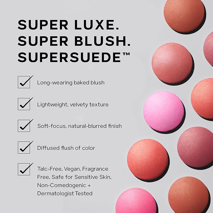 Saie SuperSuede Baked Blush - Talc-Free Powder Blush for All Day Wear - Enriched with Plant-Derived Squalane + Glycerin to Help Moisturize Dry Skin - Bella (0.1 Ounce)