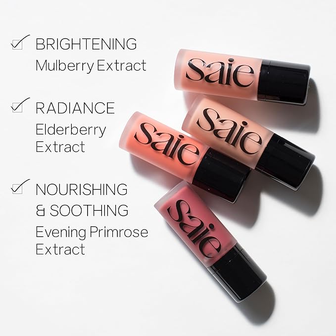 Saie Dew Blush - Lightweight Liquid Blush with a Blendable + Buildable Cream Finish - Dewy Cheek Tint with Doe Foot Wand Makeup Applicator - Neutral Pink Blush - Sweetie (.40 oz)