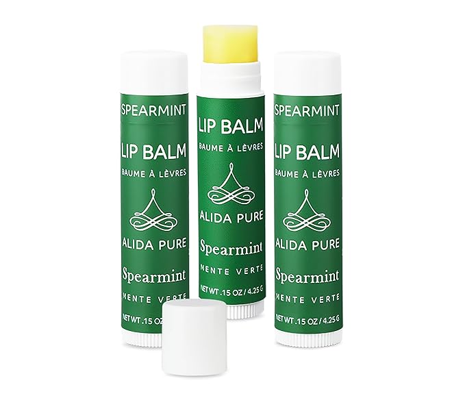 Spearmint Lip Balm Collection, Vegan Lip Balm Set, Beeswax Free, with Avocado Oil, Organic Jojoba Oil, and Vitamin E, Natural Moisturizer for Dry, Chapped Lips, 3 Tube Set