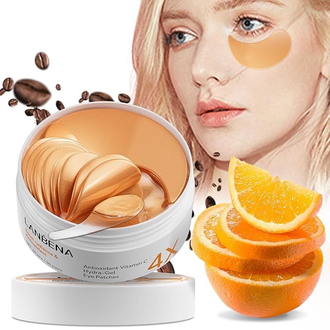 Vitamin C Under Eye Patches(30 Pairs) -Cooling Eye Masks for Dark Circles, with Caffeine Niacinamide Hydra-Gel Collagen, Puffy Eyes & Eye Bags Treatment, Fine Lines & Wrinkles Reduce, Anti-Aging