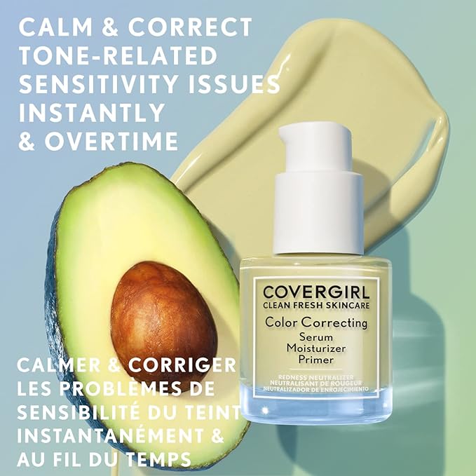 COVERGIRL Clean Fresh Color Correcting Serum + Moisturizer + Primer – Moisturizer, Face Primer, Covergirl Skincare, Vegan Formula – Light, 30ml (1.0 fl oz)