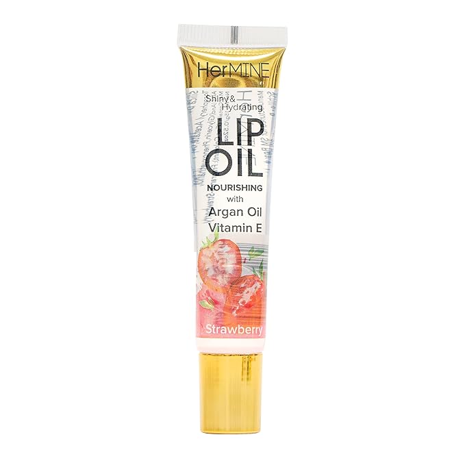 HerMINE Nourishing Lip Oil with Argan Oil & Vitamin E Clear Long Lasting Hydrating Lip Moisturizing Gel 15g / 0.52oz (Strawberry)