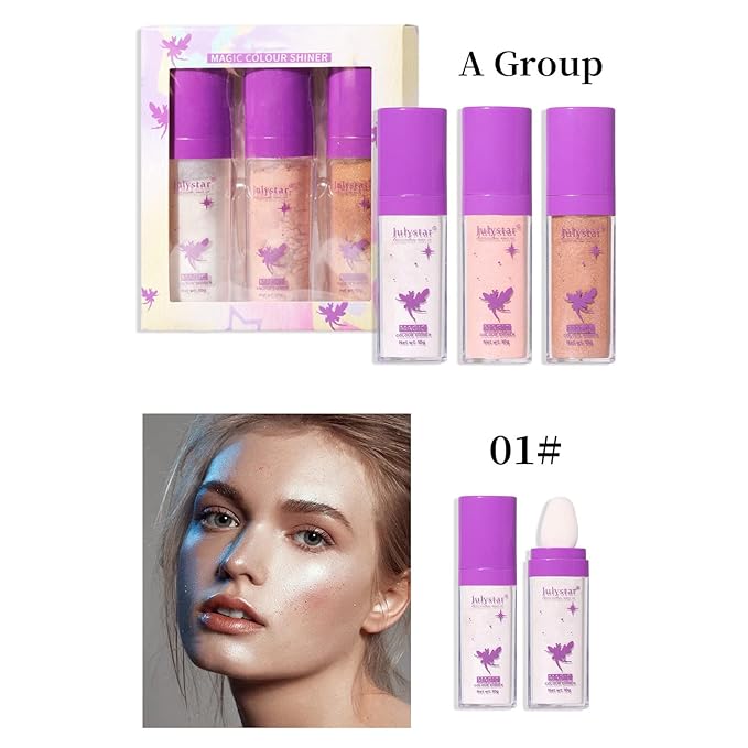 Highlighter Makeup Stick - Patting Powder, Body Glitter Fairy Dust Glitter Fairy Makeup Powder Stick Patting Powder Glitter Contour Blush Powder Face Brightens for Face Body Hair Makeup Kit - 3 Colors