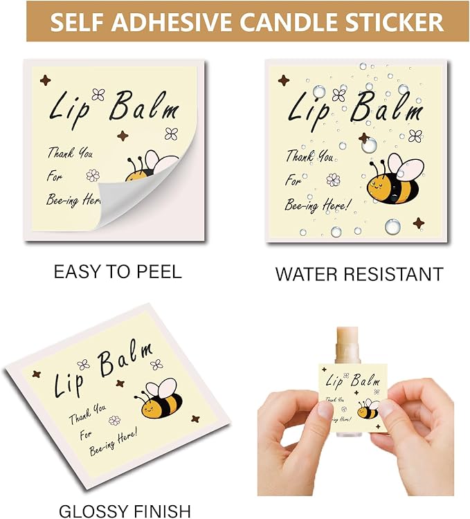 CRASPIRE 80Pcs 8 Styles Labels for Lip Balm Coated Paper Paster Honey Bee Square Tubes Lip Balm Labels Stickers Natural Homemade Self-Adhesive Stickers Logo for Containers Cosmetics Lipsticks