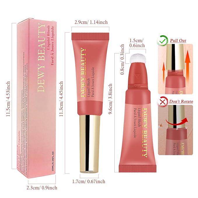 Liquid Blush Makeup Wand, Cream Liquid Blush with Cushion Applicator For Cheeks Tint, Natural-looking, Glow Dewy Finish, Weightless Blendable Liquid Blush Stick | #106 ELEGANT-Soft Pink