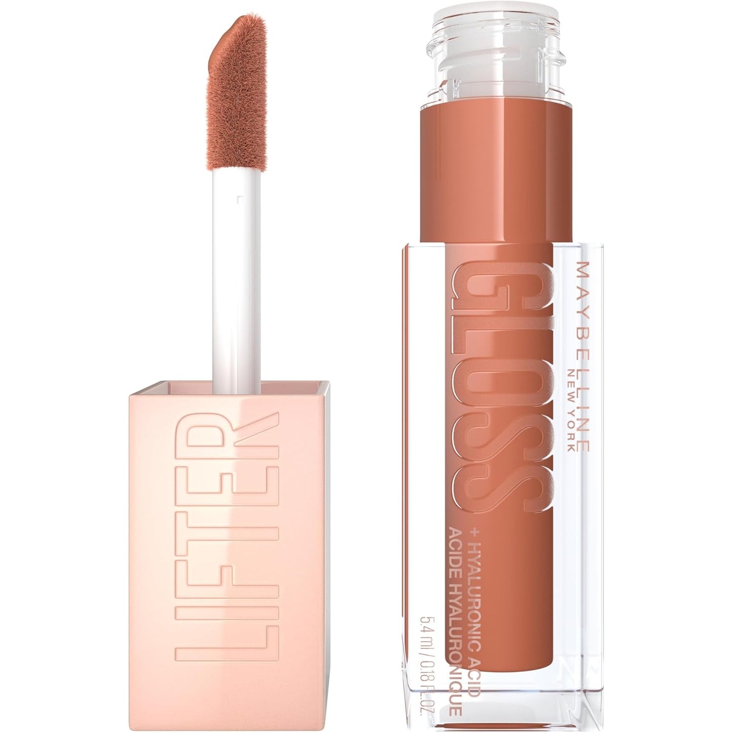MAYBELLINE Lifter Gloss, Hydrating Honey'd Lip Gloss with Hyaluronic Acid, High Shine for Plumper Looking Lips, Toffee, 1 Count
